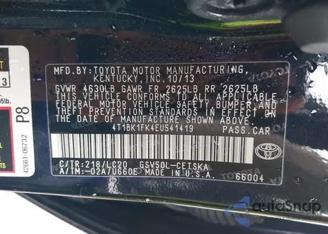 2014 Toyota Camry Se V6/Xle V6 z USA, uszkodzony, nr VIN 4T1BK1FK4EU541419